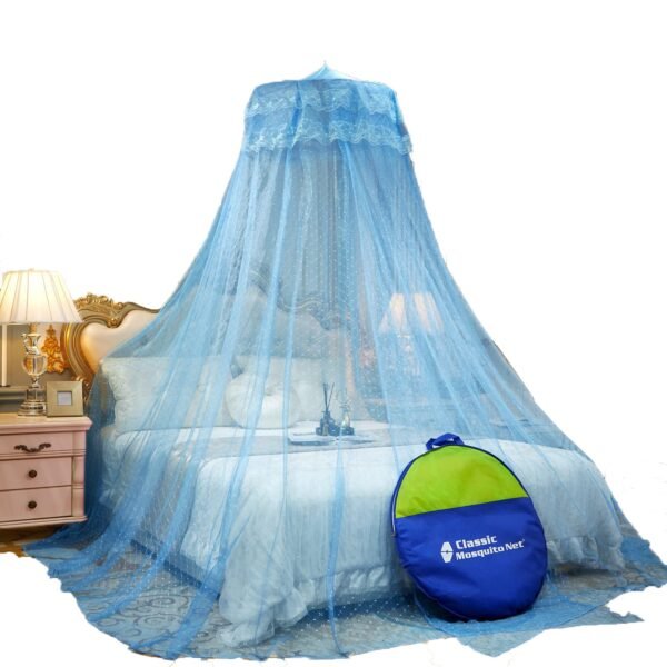Mosquito Net for Hanging Double Bed | King Size Embroidery Machardani | Polyester 30GSM Strong Net | Canopy Tent for Bedroom -Blue - Image 4