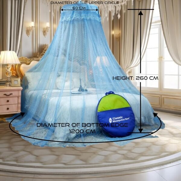 Mosquito Net for Hanging Double Bed | King Size Embroidery Machardani | Polyester 30GSM Strong Net | Canopy Tent for Bedroom -Blue - Image 2
