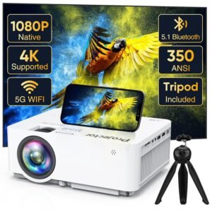 Native 1080P Projector With 5G WiFi Bluetooth (With Tripod) - 4K Supported, Portable Outdoor, Max 300" Display, Compatible With TV Stick, HDMI, Phone