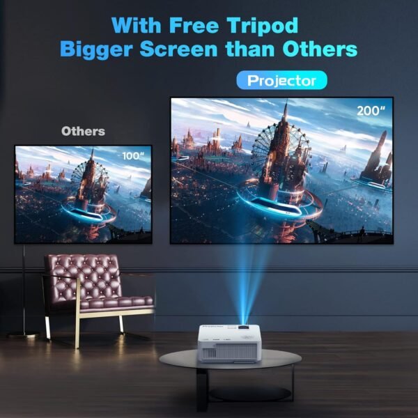 Native 1080P Projector With 5G WiFi Bluetooth (With Tripod) - 4K Supported, Portable Outdoor, Max 300" Display, Compatible With TV Stick, HDMI, Phone - Image 2